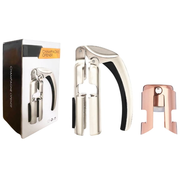 Champagne Bottle Opener Sparkling Wine Cork Puller,Bar Jar Cork Puller Champagne Corkscrew Kitchen Sparkling Wine Bottle Opener(Color:Silver A+rose gold champagne stopper)
