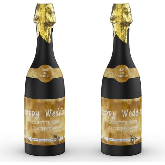 Champagne Bottle Party gold confetti Popper - 15.3'' (2 Pcs.) - for Birthday,Graduation, Celebration, Wedding, New Year, Party Decoration