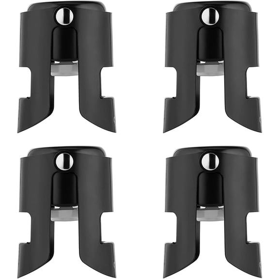 Champagne Bottle Stoppers Stainless Steel, Reusable Champagne Cork & Saver Stopper, Leak Proof Prosecco & Sparkling Wine Plug, Bubble Retention Protection Black, 4 Pack