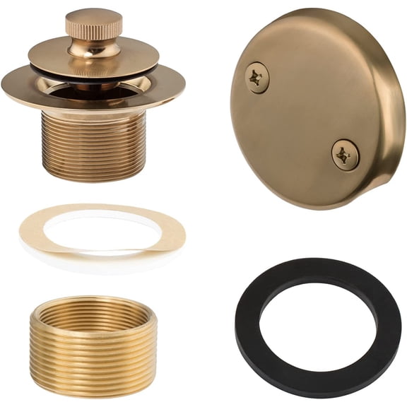 Champagne Bronze Lift & Turn Tub Trim Set with Two-Hole Overflow Faceplate and No Putty Gasket, Bathtub Conversion Kit Assembly Universal Fine/Coarse Thread, Installation by