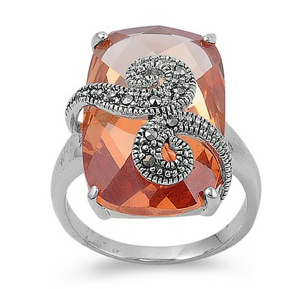Champagne CZ Swirl Rope Solitaire Ring .925 Sterling Silver Band Orange Jewelry Female Size 6