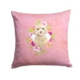 thumbnail image 1 of Champagne Cockapoo Pink Flowers Fabric Decorative Pillow, 1 of 4