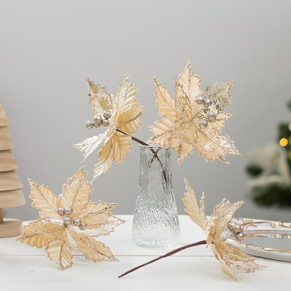 Champagne Color Christmas Tree Decoration Flower Handmade Flannel Ornament with Elegant Design for Holiday Display and Festive Home Decor for Seasonal Celebrations