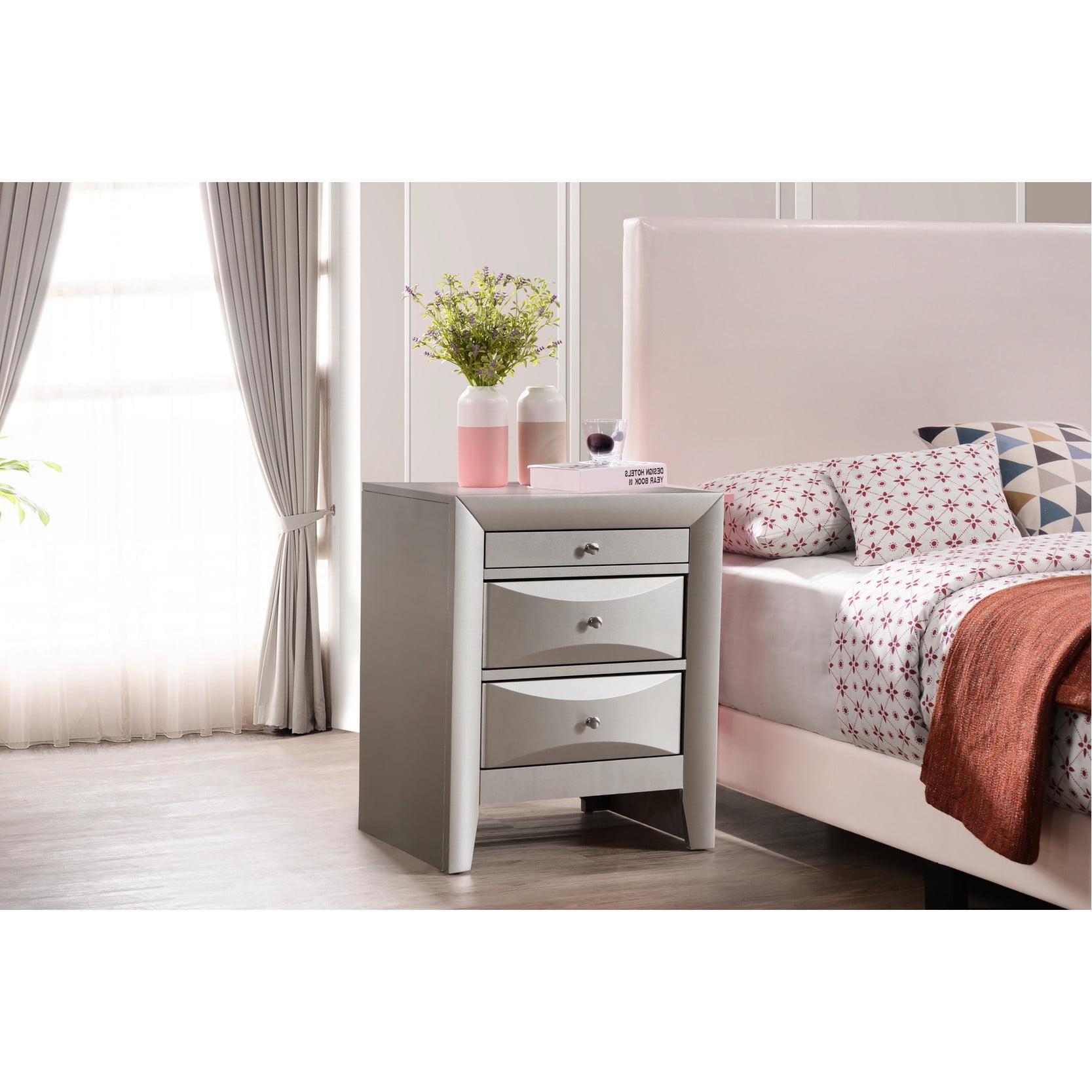 Champagne - Colored Nightstand, 3 Drawer Setup / Compact Dimensions ...