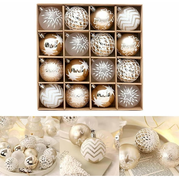 Champagne Colorful Christmas Balls 16-Pack Festive Ornament Set For Christmas Tree, Elegant, Shatterproof Christmas Tree Hanging With Colors and Designs