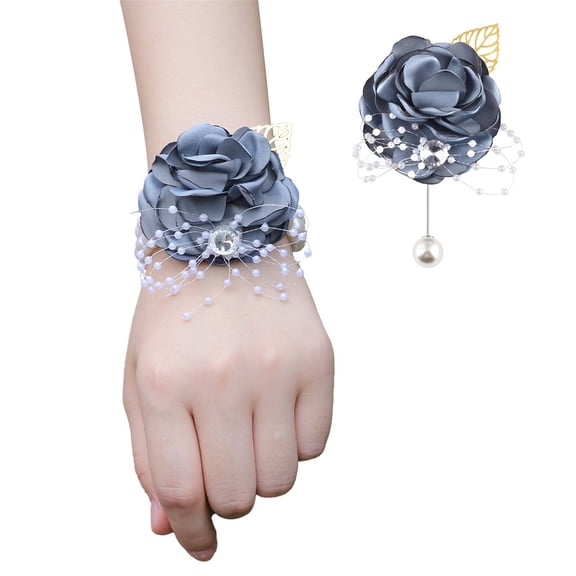 Champagne Corsage & Boutonniere Set,Rose Wrist Corsage Bracelet & Groom Boutonniere,Wedding, Prom,Homecoming Accessories for Bride,Bridesmaids,Mother, Girls,Artificial Flower Set for Special Events