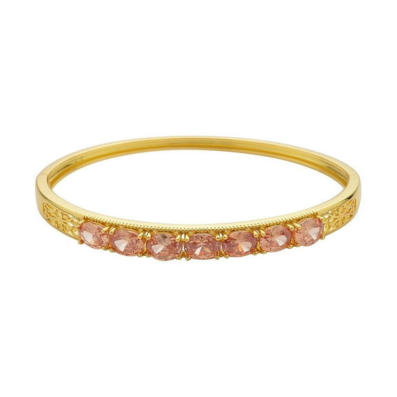 Champagne Cubic Zirconia CZ  Goldtone Bangle Cuff Bracelet for Women Jewelry for Women Size 7.25" Ct 11.28 Birthday Christmas Gifts