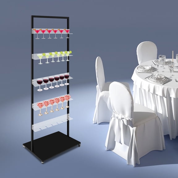 Champagne Display Holder, Mobile Champagne Rack Shelf, Wine Glass Stemware Rack Black