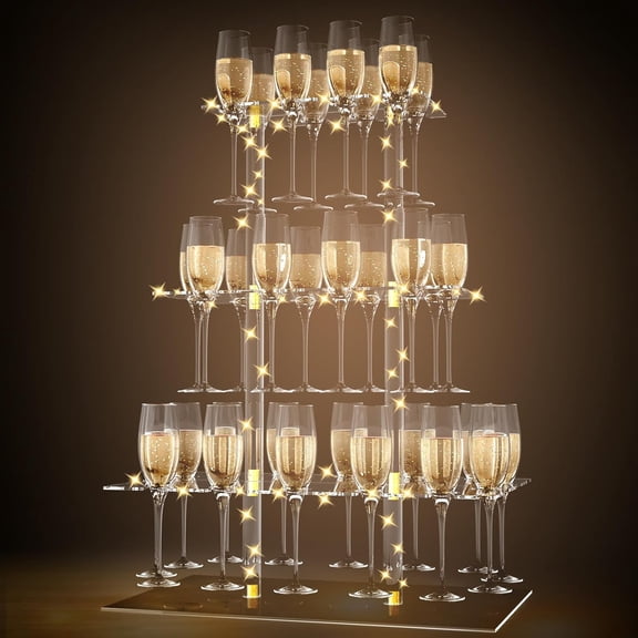 Champagne Display Holder Stand for Party With 20 Slots, Cocktail tree Stand for Drinks 3 Tier Clear Acrylic Wine Glass Stemware Display Rack, Champagne Flute Wall Holder for Party