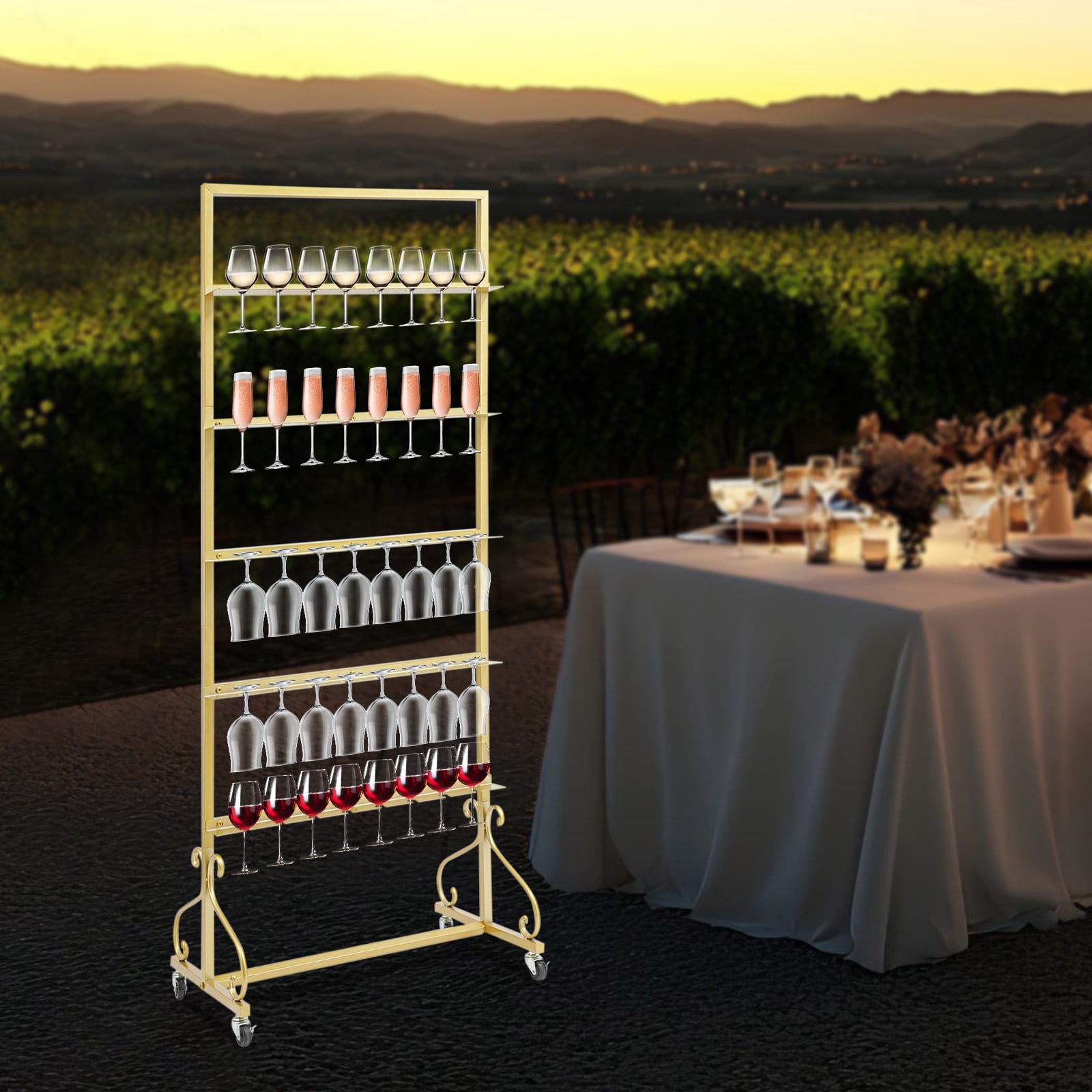 Champagne Display Stand, 5-Tier 40-Cup Capacity with Brake Casters ...