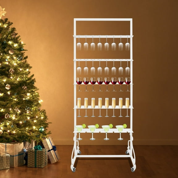 Champagne Display Stand, Champagne Rack Shelf, Wine Glass Rack(White) 26*16.5*66in