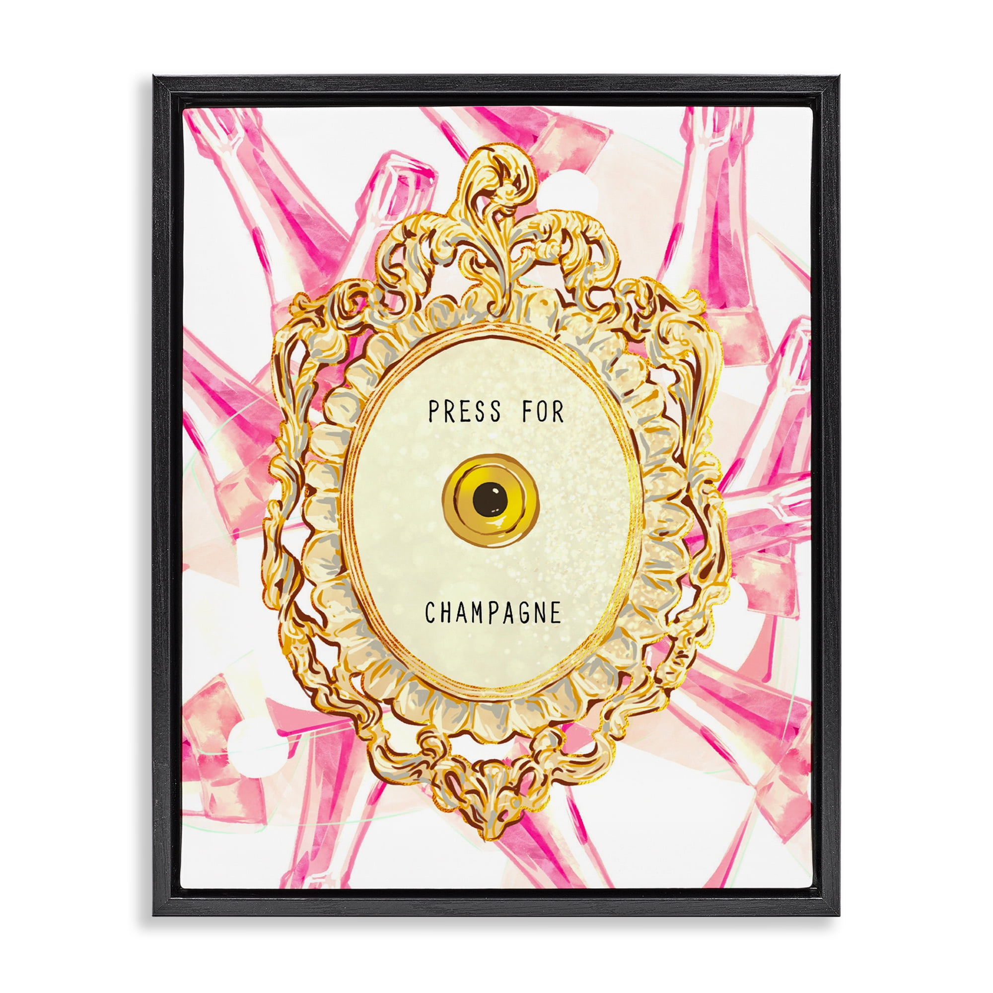 Champagne Doorbell with Pattern Black Framed Floater Canvas Wall Art, design by Ziwei Li