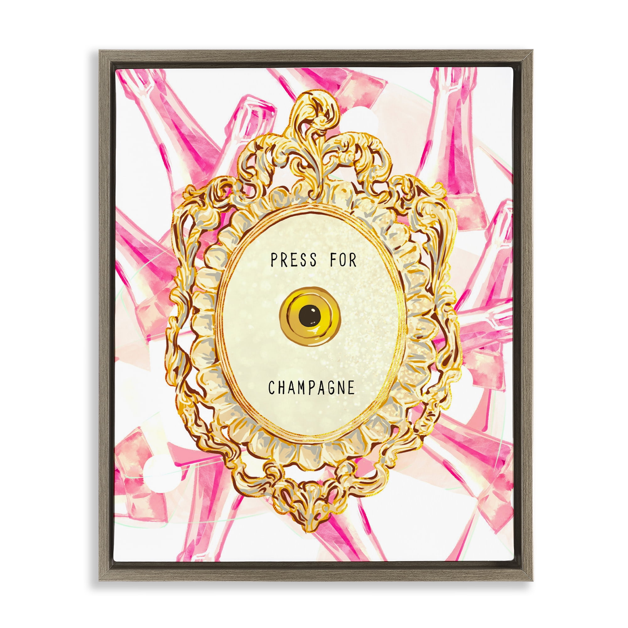 Champagne Doorbell with Pattern Brown Framed Floater Canvas Wall Art, design by Ziwei Li