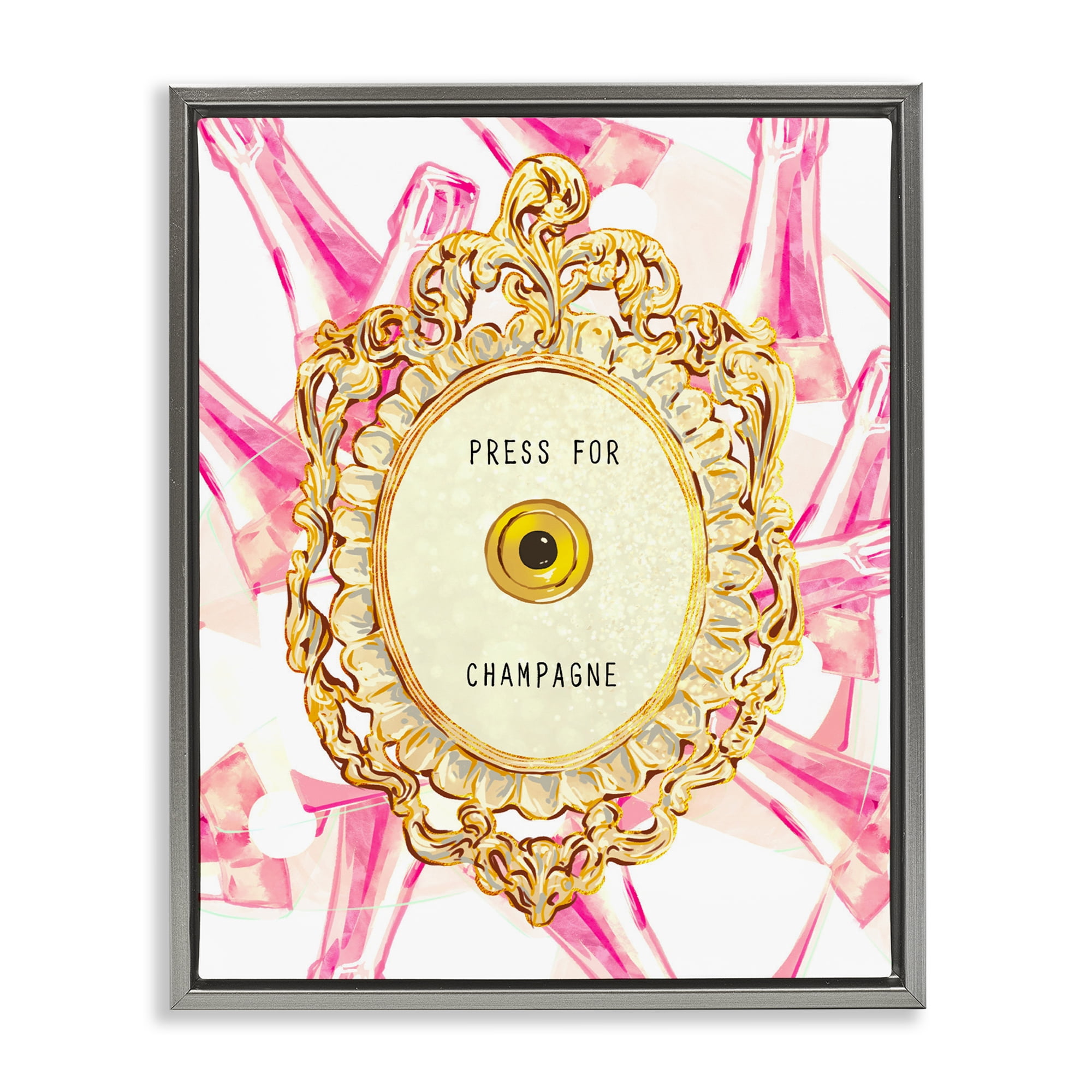 Champagne Doorbell with Pattern Gray Framed Floater Canvas Wall Art, design by Ziwei Li