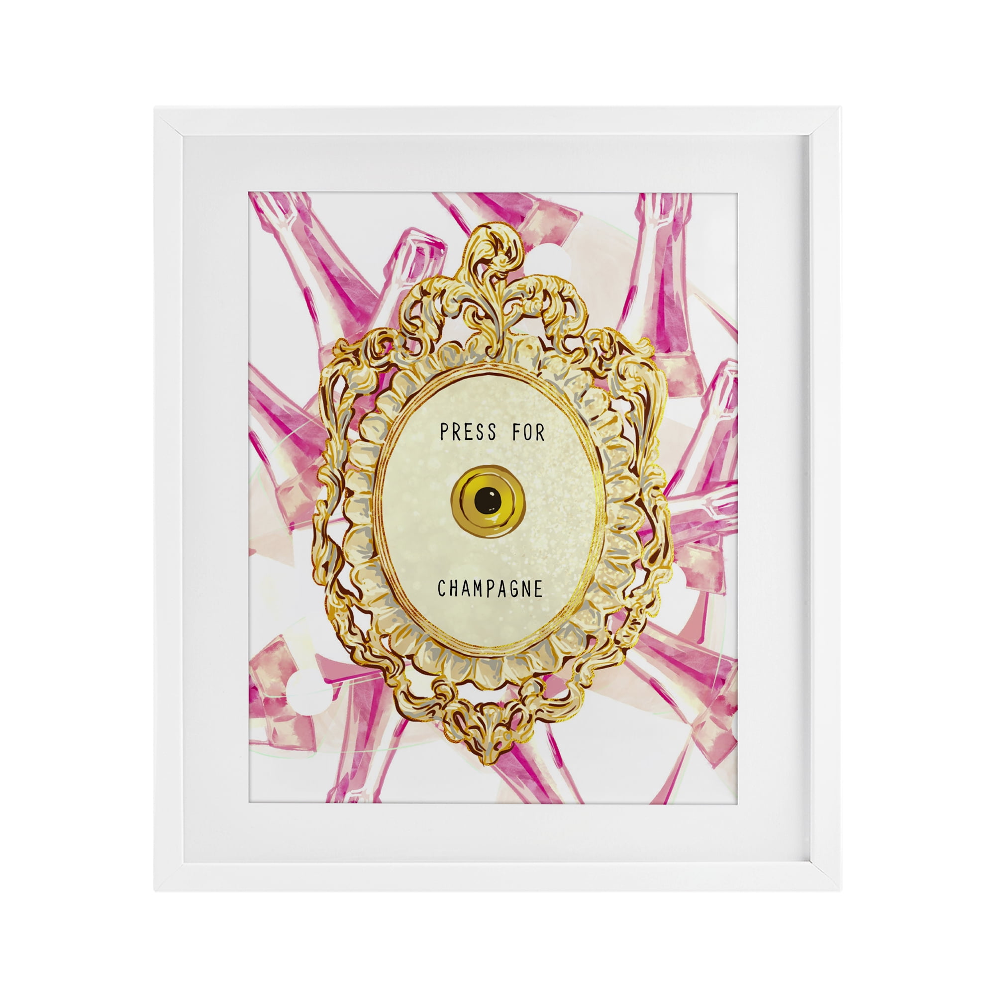 Champagne Doorbell with Pattern White Framed Print Under Glass, design by Ziwei Li