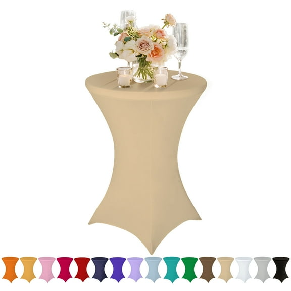 Champagne Elastic Tablecloth for 43"x32" Round Table - Spandex Stretch Cocktail Table Cover for Party, Wedding, Banquet Decor