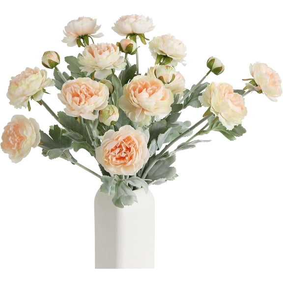 Champagne Fake Peonies Artificial Ranunculus Flowers 8Heads Champagne Silk Flowers .7" Artificial Flowers Bulk for Faux Floral Arrangements Home Table Decor (Champagne)