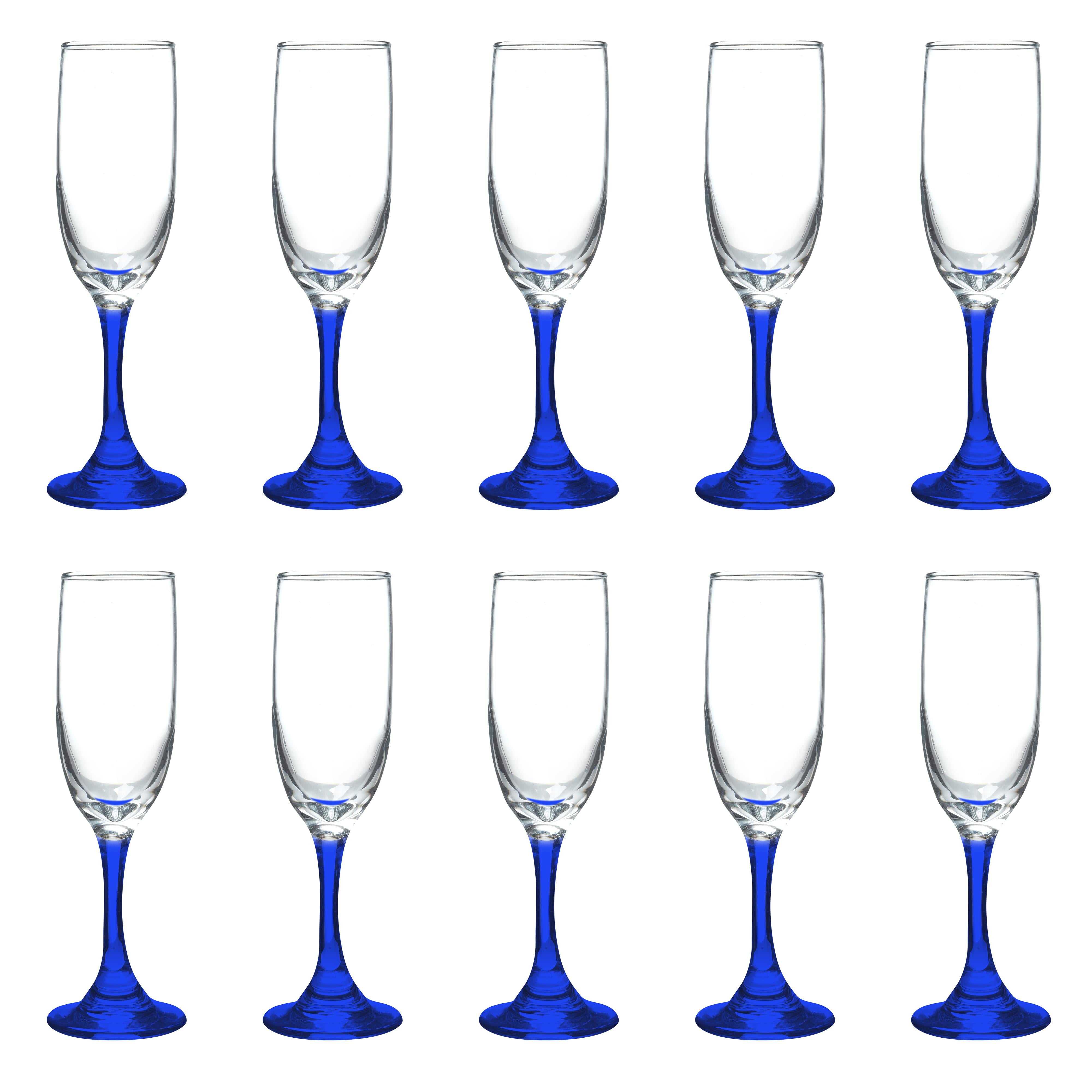 Champagne Flute 6.25 oz. Set of 10, Bulk Pack - Great for Cocktails, Weddings, Party Favors - Blue