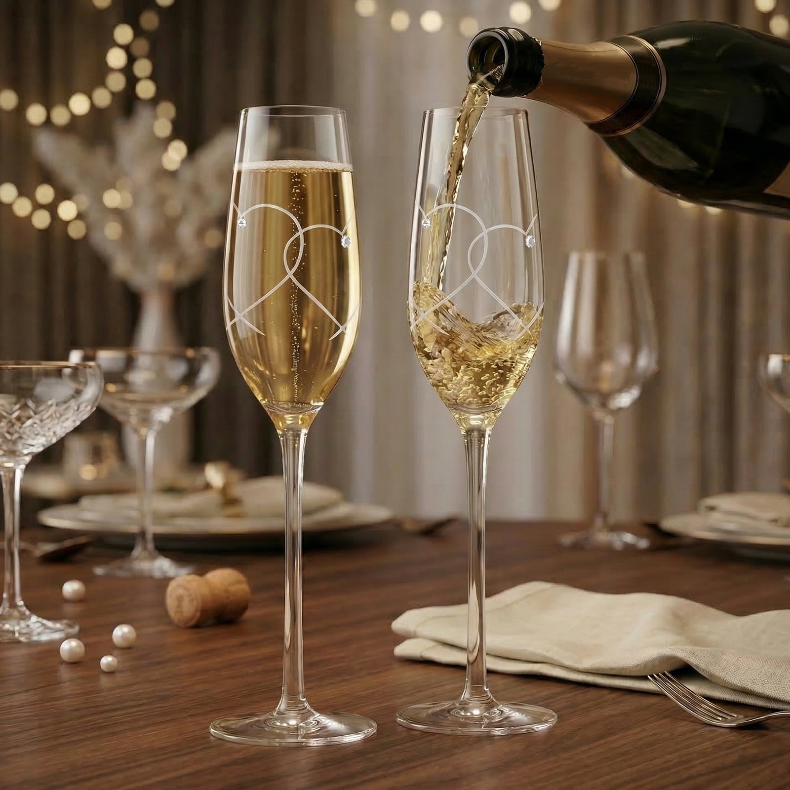 Champagne Flute Bride and Groom Wedding Toasting Champagne Glasses Set of 2 Embellished with Crystal or Pearl Wedding Engagement Christmas Present for Couple