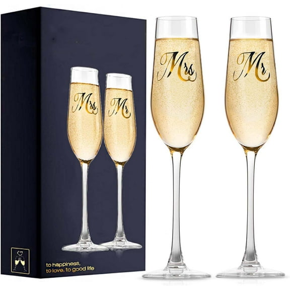 Champagne Flute Set (His and Hers), Wedding Toasting Glasses, Tall Wine Glasses, suitable for wedding decor, engagement celebrations, bridal shower and registry idea