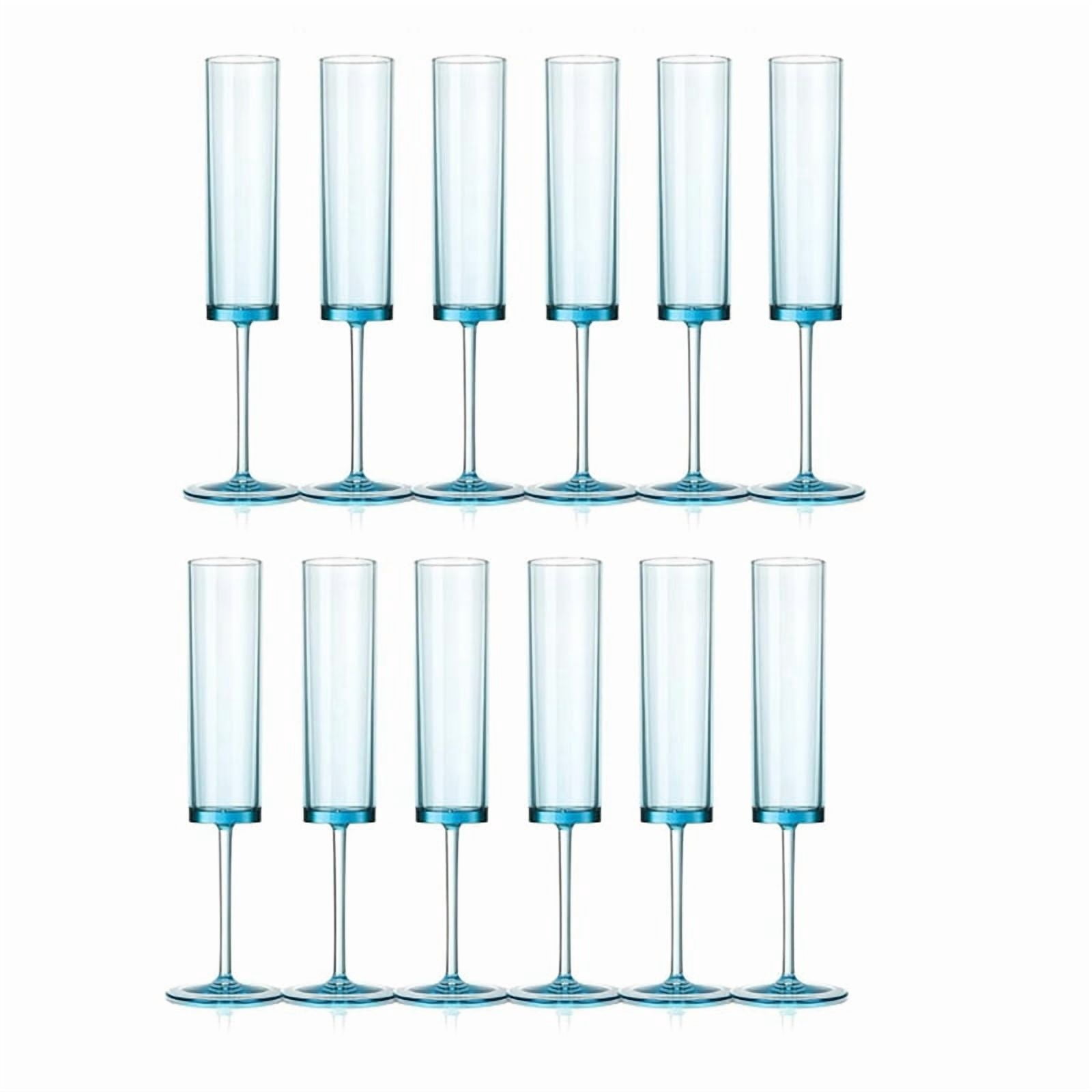 Champagne Flutes 6 OZ Square Champagne Glasses Stemmed Coupes Reusable Wedding Toasting Glasses 12 Pack Blue