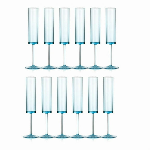 Champagne Flutes 6 OZ Square Champagne Glasses Stemmed Coupes Reusable Wedding Toasting Glasses 12 Pack Blue