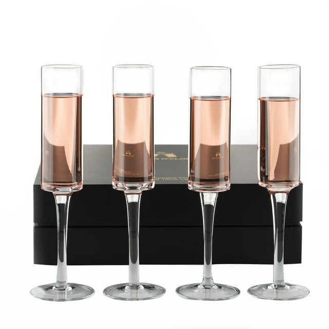 Champagne Flutes HandBlown Crystal Mimosa Glasses (6oz/180mL