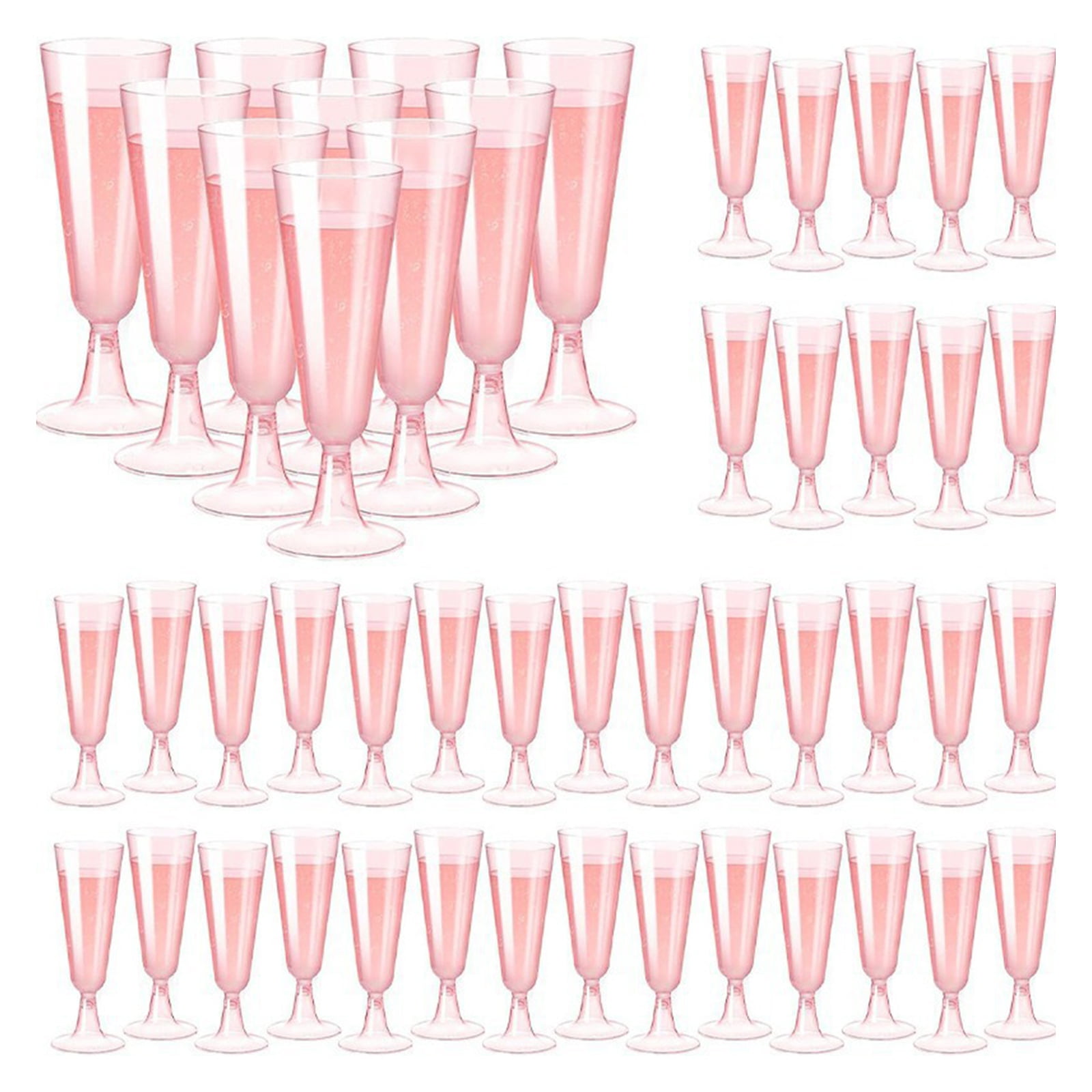 Champagne Flutes Plastic,25 Pack Wine Glasses,Disposable Champagne Glasses,5.5 Oz Pink Shot Cups,New Year Christmas Party Wedding Birthday Graduation Drinking Dessert Cocktail Cups Decorations