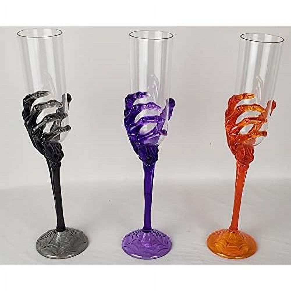 Champagne Flutes Plastic Skeleton Hand Set Of 3 Colors
