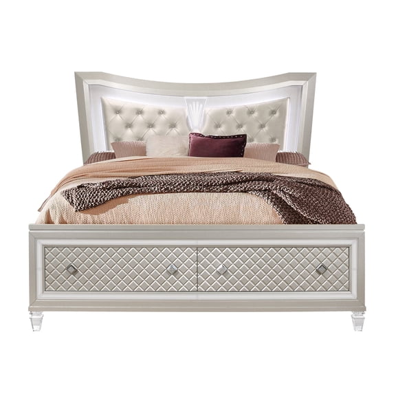 Champagne Glam Panel Bed with LED and 13 Slats / Bedroom Transformation