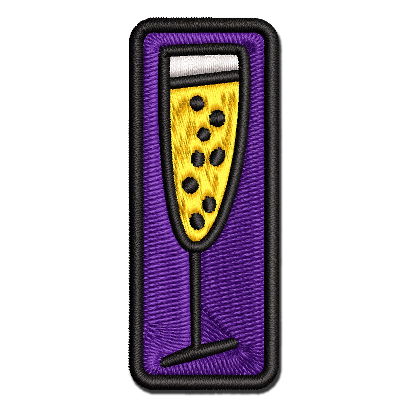 Champagne Glass Doodle Applique Multi-Color Embroidered Iron-On Patch - 3.5 Inch Large