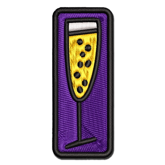 Champagne Glass Doodle Applique Multi-Color Embroidered Iron-On Patch - 3.5 Inch Large