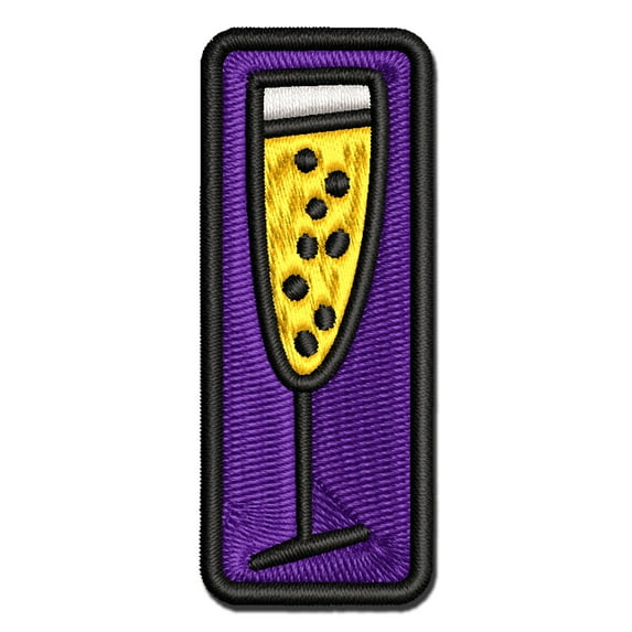 Champagne Glass Doodle Applique Multi-Color Embroidered Iron-On Patch - 3.5 Inch Large