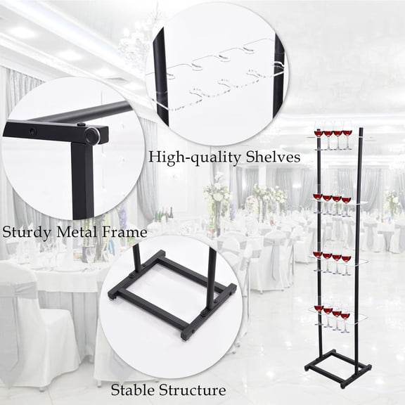 Champagne Glass Holder, 4 Tiers Champagne Rack 32 Champagne Glass Stemware Rack 44 Lbs Capacity Wine Glasses Stand Acrylic Champagne Wall Stand for Wedding, Birthday, Party, Bars