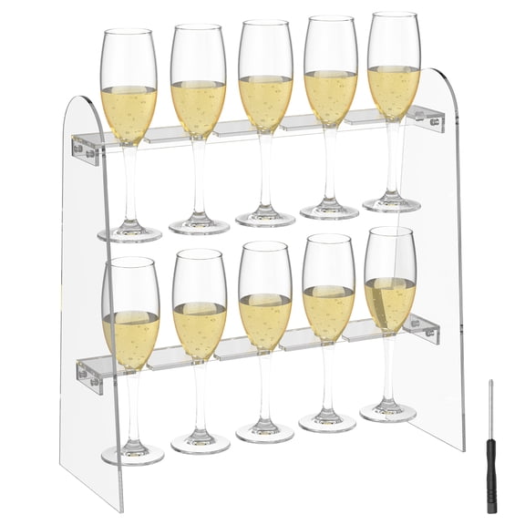 Champagne Glass Holder Stand, 2-Tier Acrylic Tabletop Stemware Flute Display Rack, Holds 10 Cups, Clear