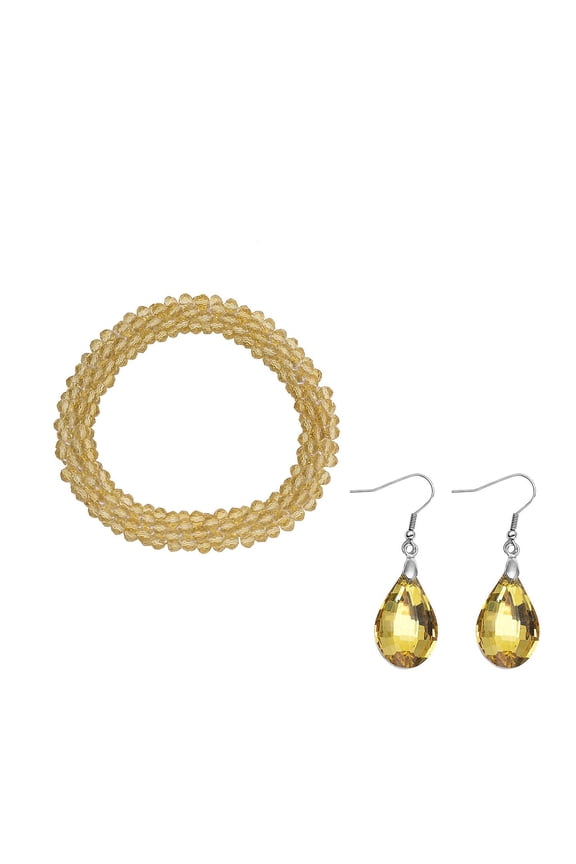 Champagne Glass Silvertone Beaded Dangle Drop Earrings Stretch Bracelet Set for Women Jewelry Birthday Christmas Gifts for Women