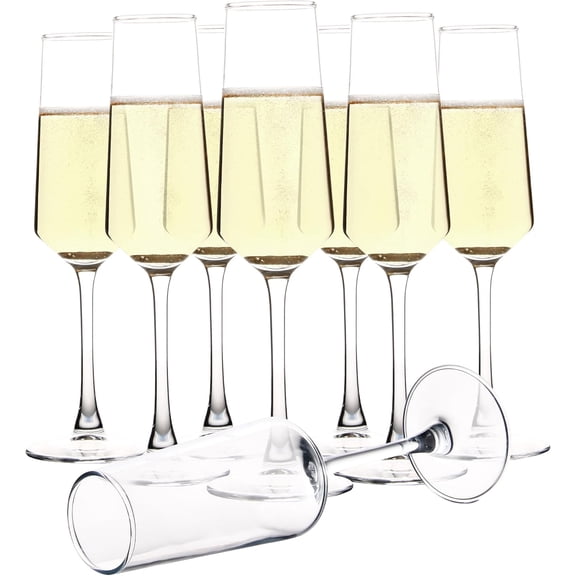 Champagne Glass Set, Durable Champagne Flutes with Mordern Shape, Long Stem Sparkling WIne Glass Clear (A Set of 12)