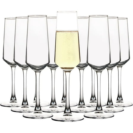 Champagne Glass Set, Durable Champagne Flutes with Mordern Shape, Long Stem Sparkling WIne Glass Clear (A Set of 12)