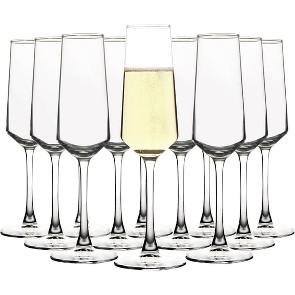 Champagne Glass Set, Durable Champagne Flutes with Mordern Shape, Long Stem Sparkling WIne Glass Clear (A Set of 12)