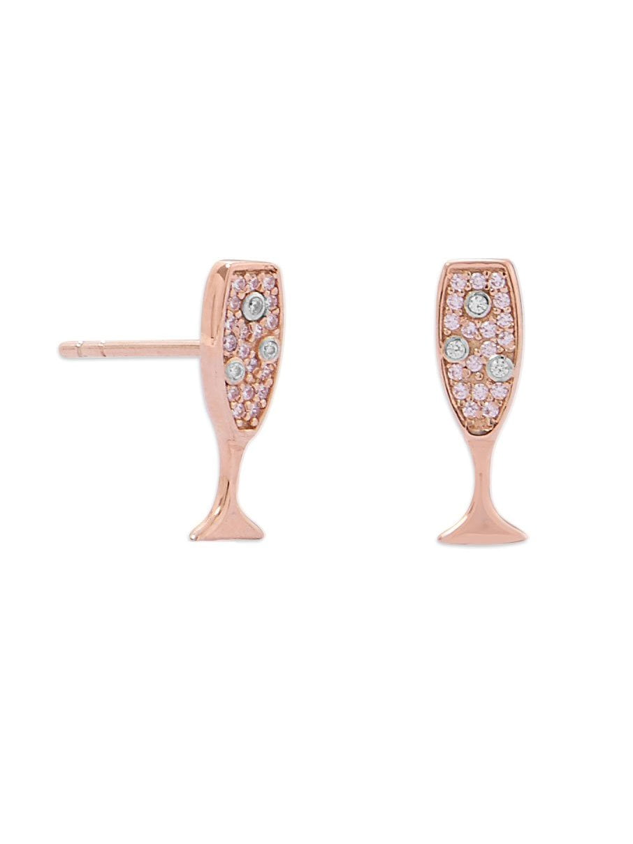 Champagne Glass Stud Earrings Cubic Zirconia CZ Post Rose Gold-plated Champagne Glass Stud Earrings Cubic Zirconia CZ Post Rose Gold-plated