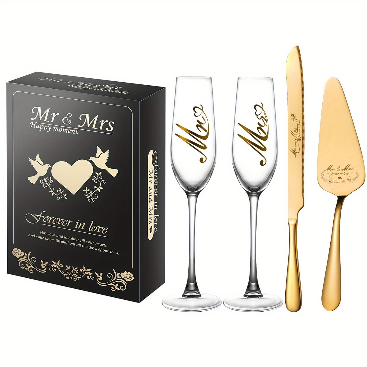 Champagne Glasses Cake Cutter Spatula Set - Cake Splitter & Server ...