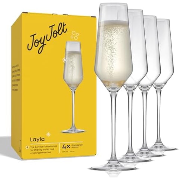 Champagne Glasses Layla Collection, Set of 4 – 6.7 oz Elegant Crystal Stemmed Champagne Flutes for Prosecco, Sparkling Wine, Mimosas, Cocktails, Weddings, Anniversaries, Parties