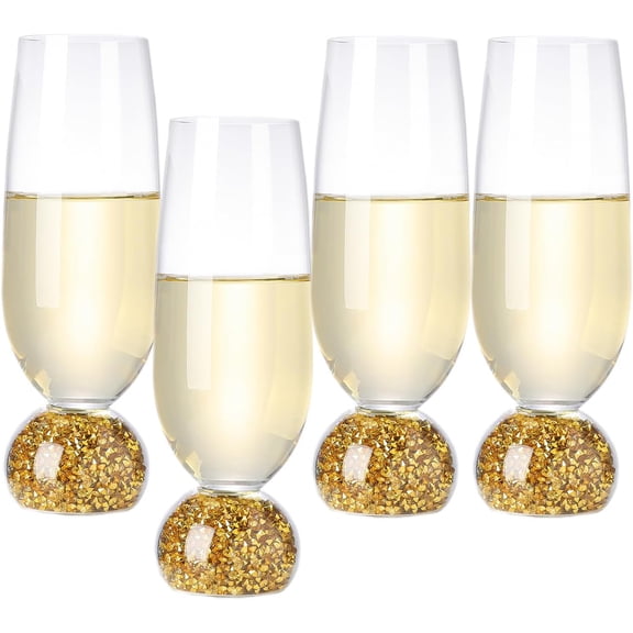 Champagne Glasses Set of 4, Champagne Flutes, 7 Oz Lead-free Crystal glass, Clear Glasses Set, Bar Glassware, Ideal for Parties, Wedding, Birthday, Christmas, Long-lasting reusable glasses