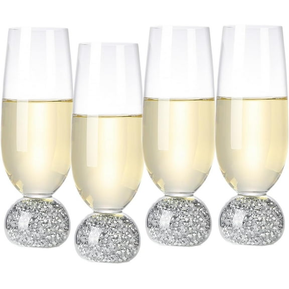 Champagne Glasses Set of 4, Champagne Flutes, 7 Oz Lead-free Crystal glass, Clear Glasses Set, Bar Glassware, Ideal for Parties, Wedding, Birthday, Christmas, Long-lasting reusable glasses