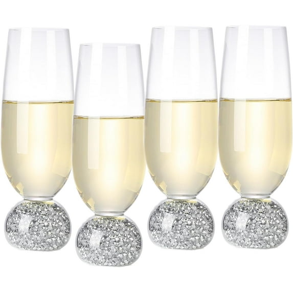 Champagne Glasses Set of 4, Champagne Flutes, 7 Oz Lead-free Crystal glass, Clear Glasses Set, Bar Glassware, Ideal for Parties, Wedding, Birthday, Christmas, Long-lasting reusable glasses