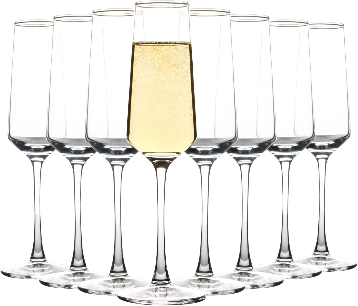 Champagne Glasses Set of 12, Elegant Champagne Flutes, Modern Sparkling Wine Glasses for Home Bar, Wedding, Anniversary, 7.5 oz, Clear