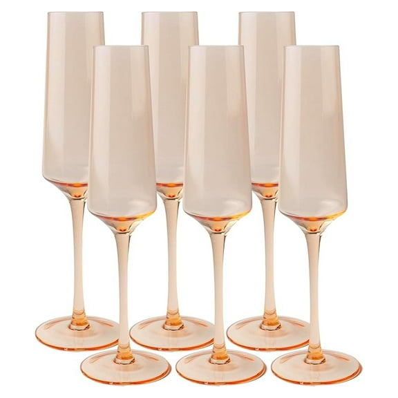 Champagne Glasses Set of 6, 6.5oz Stemmed - As Seen on Bachelor in Paradise - Colored Champagne Flutes, Hand-Blown Lead-Free Crystal, Gift Boxed