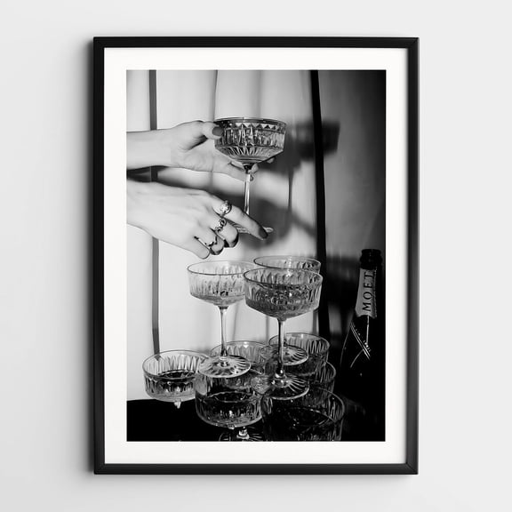 Champagne Glasses Wall Art, Black And White Print, Feminist Poster, Alcohol Wall Art, Vintage Bar Cart Print, Retro Wall Decor UNFRAMED PAPER POSTER, Home Decor, Vintage Gift, Living Room Dercor