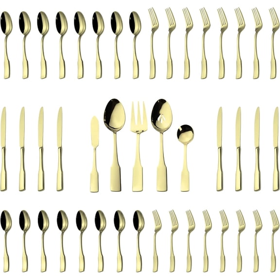 Champagne Gold 45-Piece Flatware Set for 8, Stainless Steel, Mirror Polished, Dishwasher Safe
