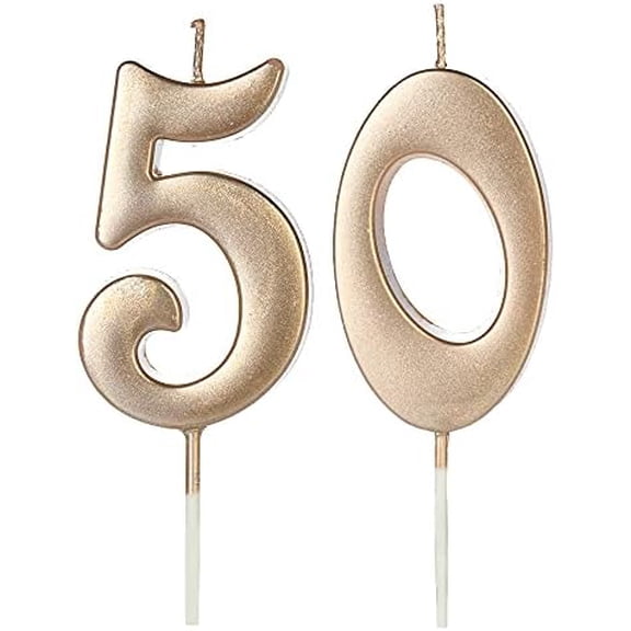 Champagne Gold 50th Birthday Candles for Cake, Number 50 5 Glitter Candle Party Anniversary Cakes Decoration for Kids Women or Men